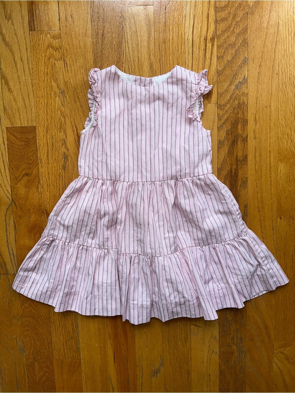 Ralph Lauren Babygirl Pink and White Striped Ruffle Sleeve Dress - Picture 3 of 8